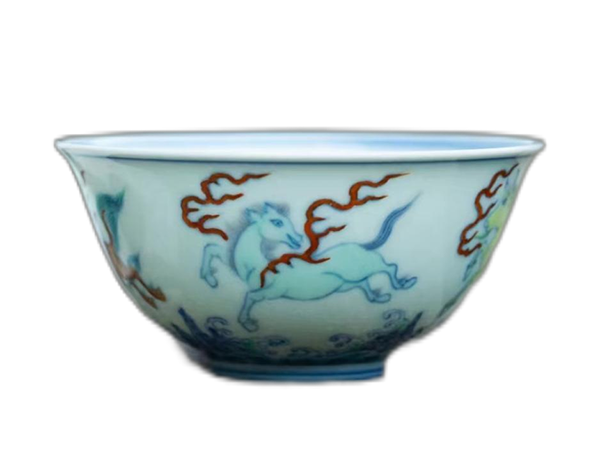 斗彩四海神兽杯